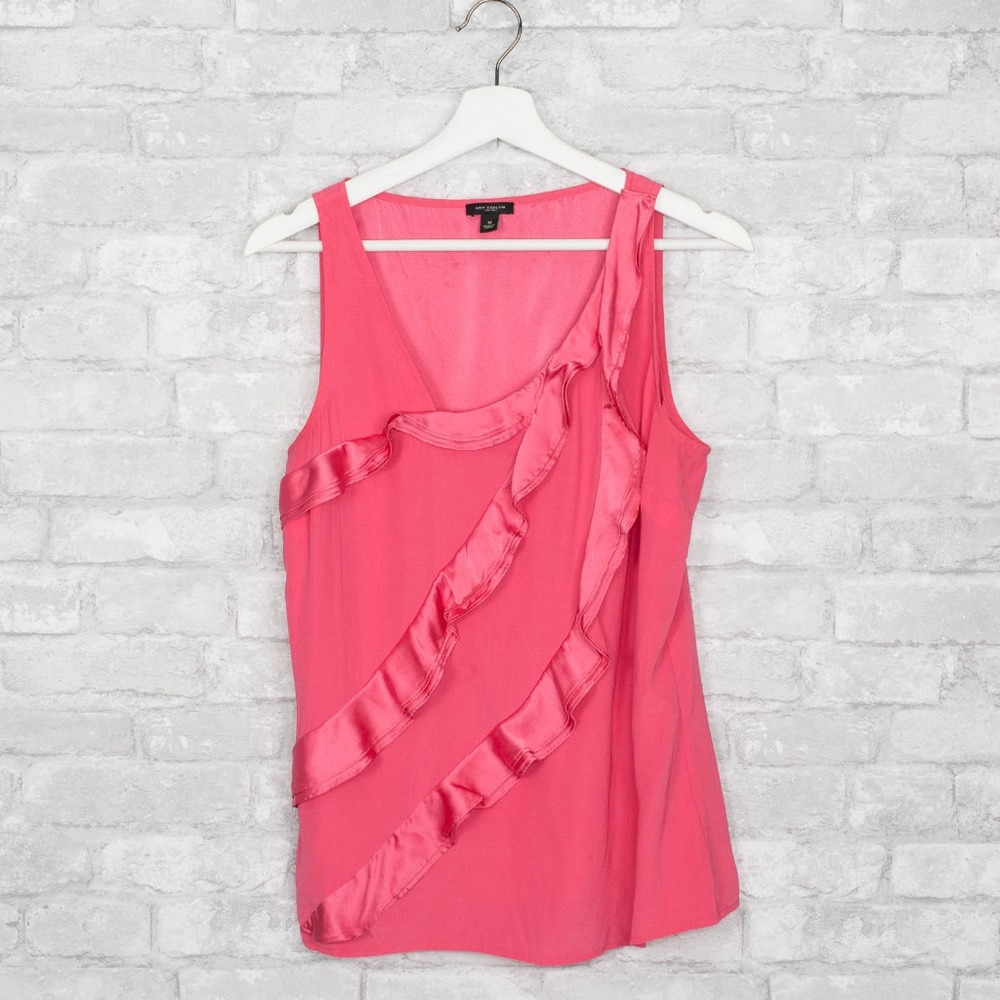 Ann Taylor Pink Silk Blouse Ruffle Sleeveless M
